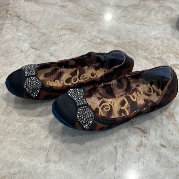 Sam Edelman leopard print rhinestone bow flats size 6.5 - Picture 3 of 5